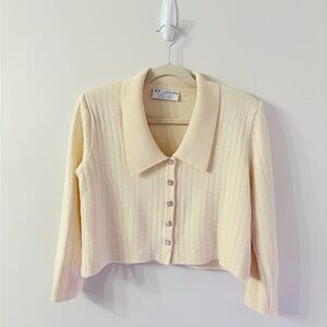ST. JOHN Evening Sparkling Embellished Cream Cardigan Womens 8 Luxury Old Money